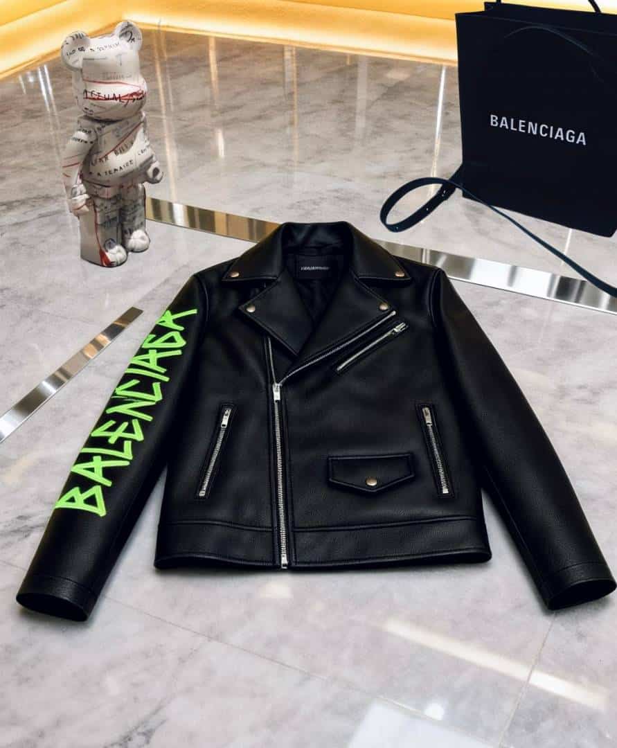 Balenciag a Black Premium Imported leather Jacket