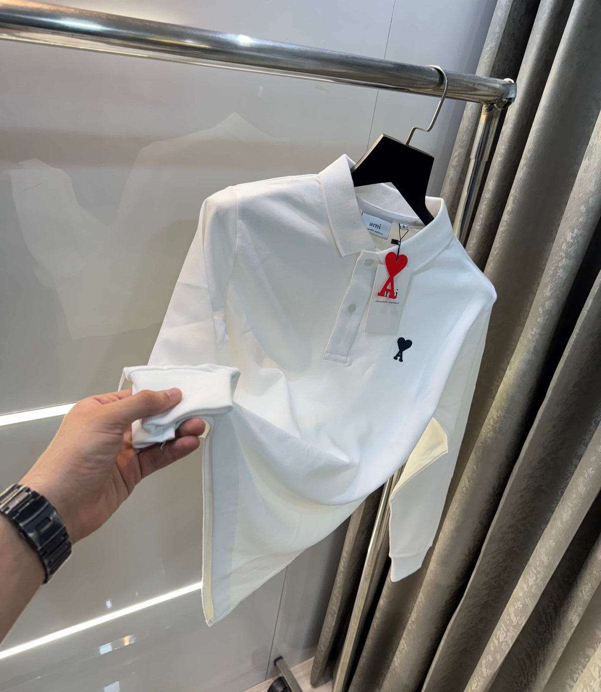 Ami Paris White Imported Full Sleeves Polo T-Shirt