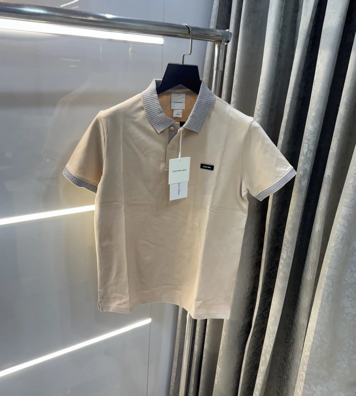 Calvin Klein Beige Patch Logo Premium Polo T-Shirt