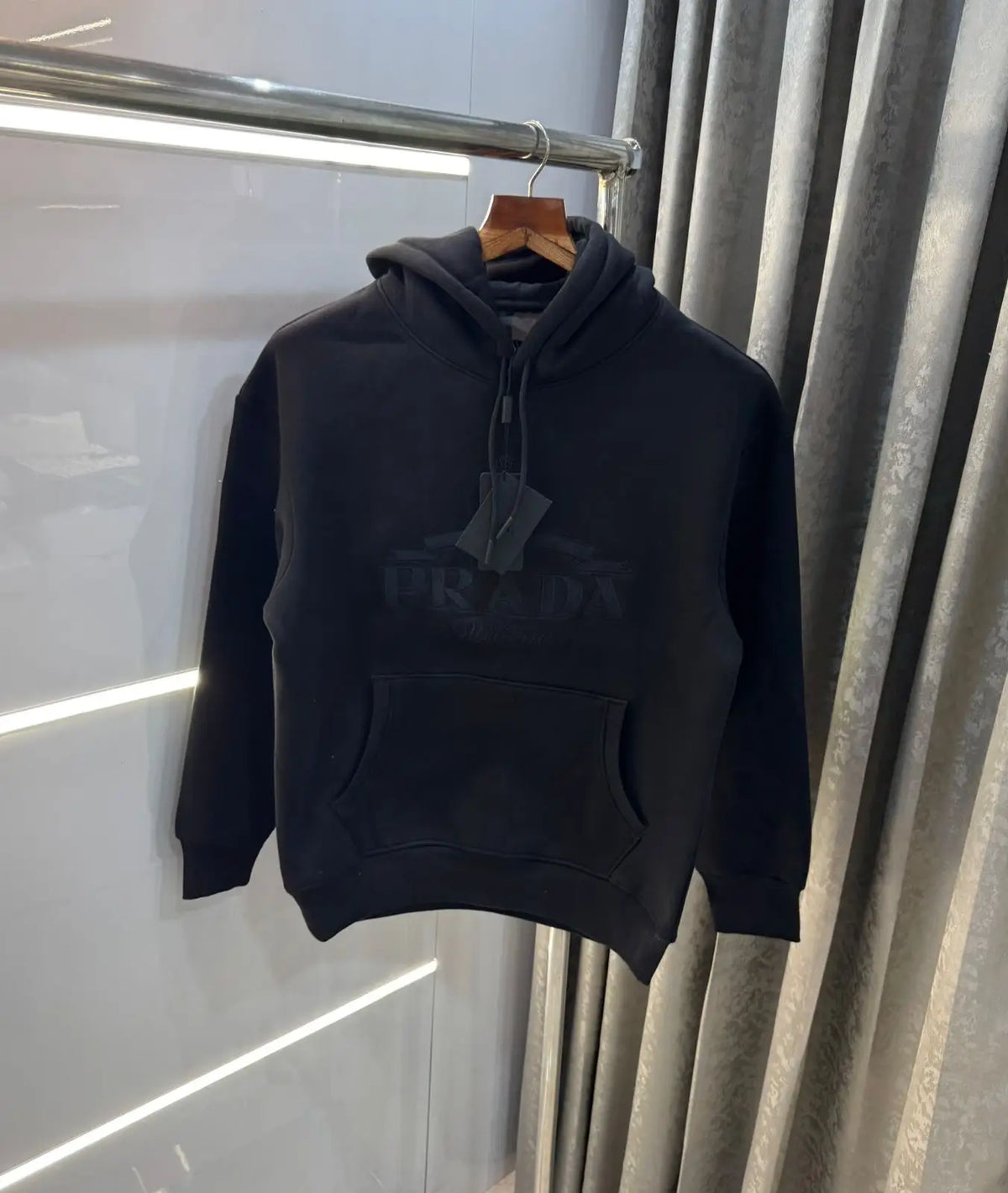 Prad a Milano Black Embroidery Logo Premium Hoodie