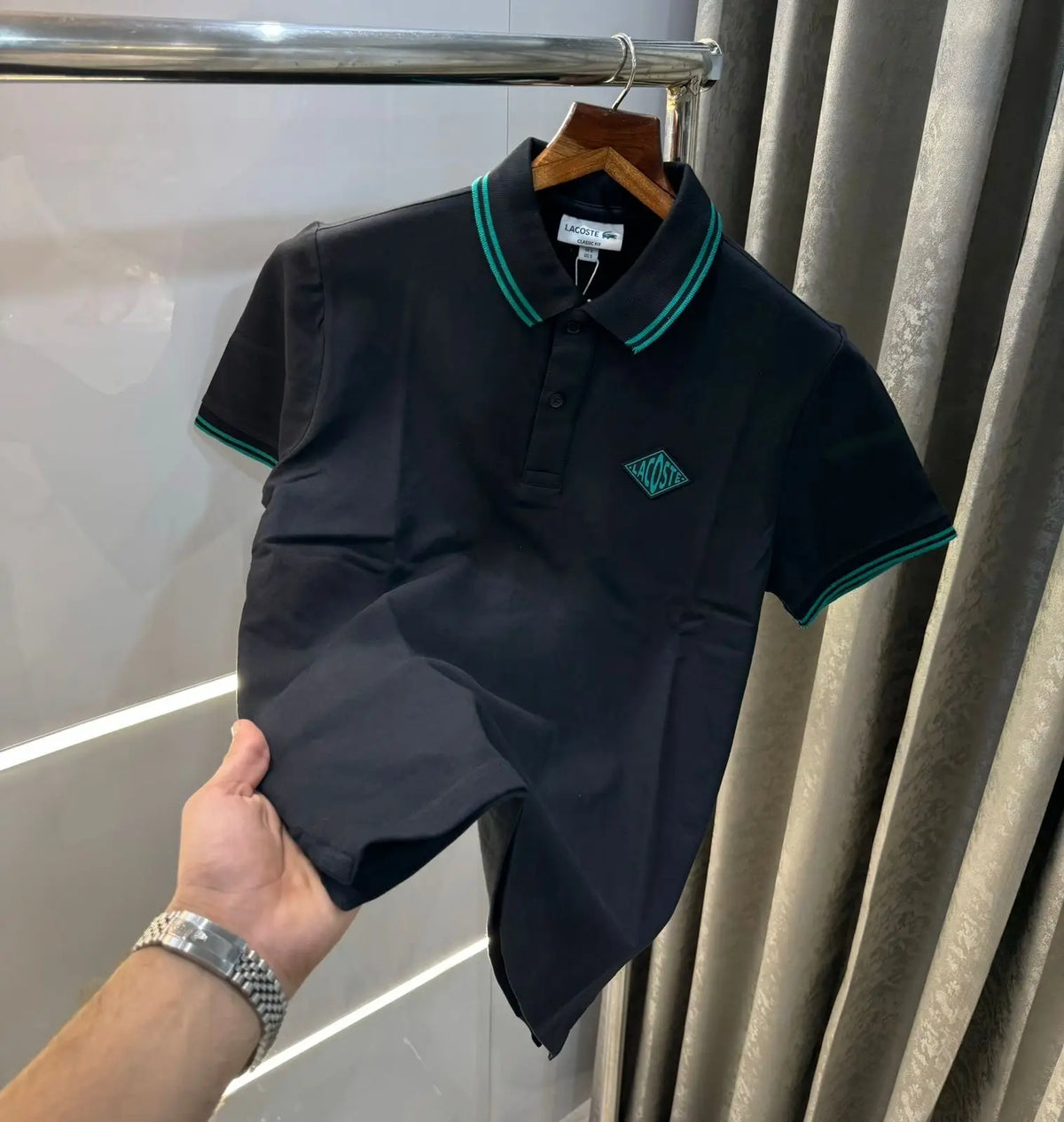 Lacost e Black Embroidery Logo Premium Polo T-Shirt