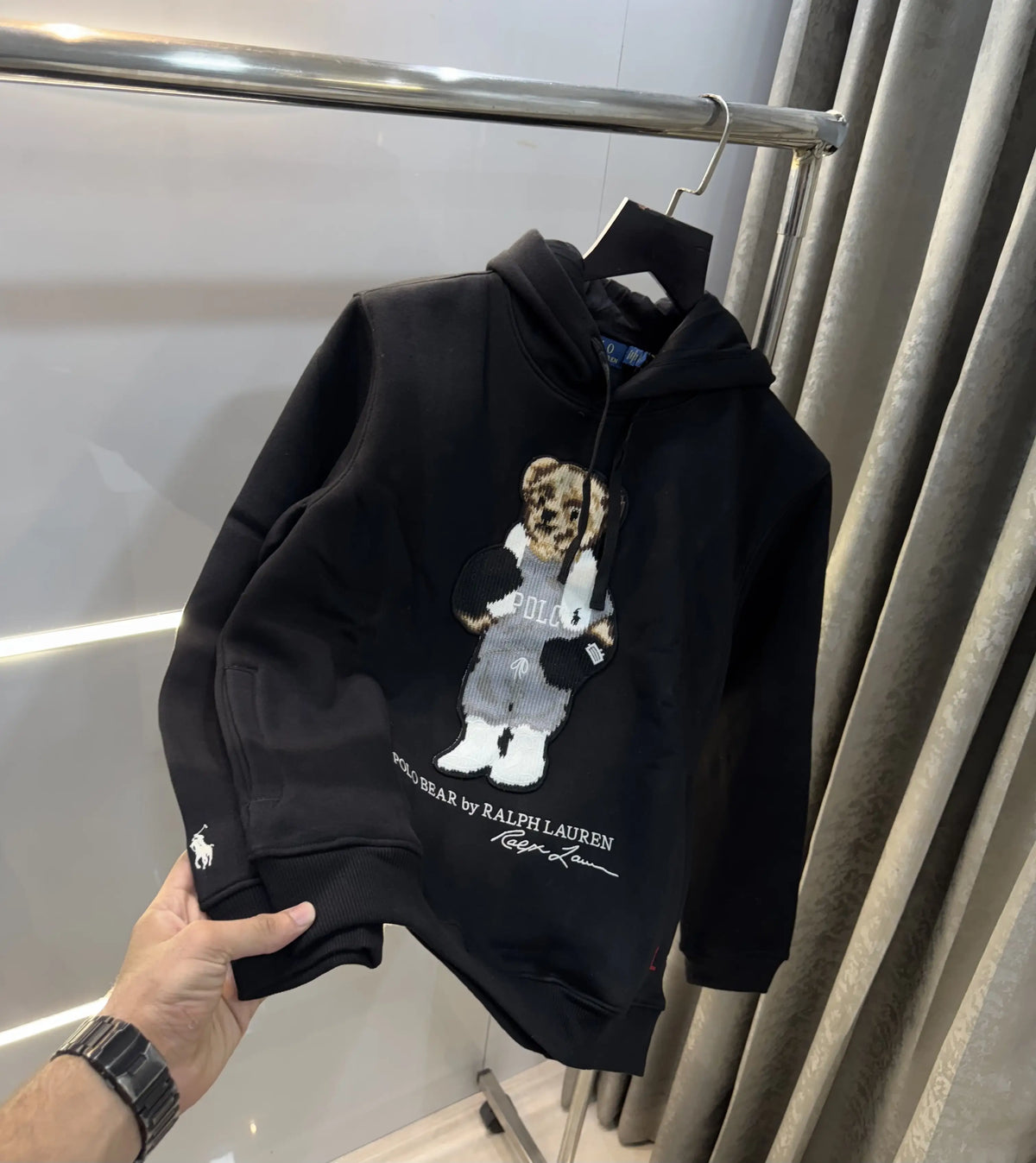 Ralph Lauren Black Teddy Edition Embroidery Logo Imported Hoodie