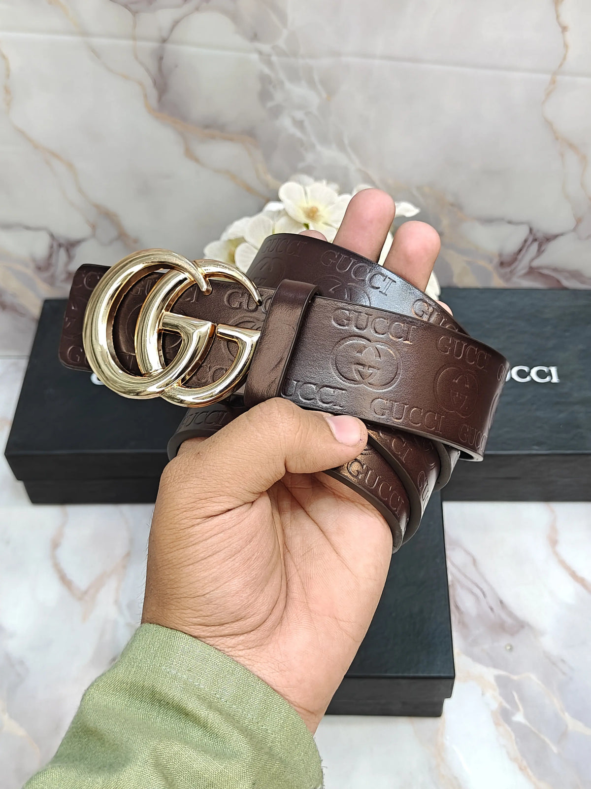 GUCCI PREMIUM QUALITY IMP LEATHER EMBOSSED BELT WITH OG BOX GG-221