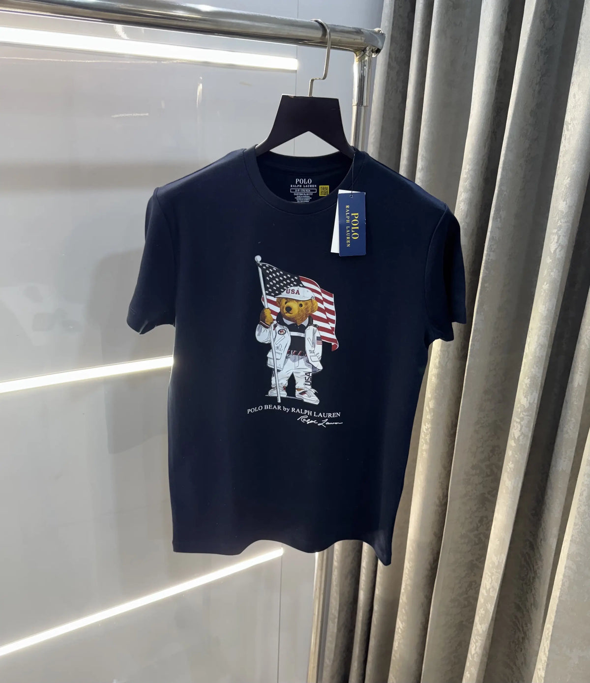 Ralph Lauren Navy Blue Teddy Logo Premium T-Shirt