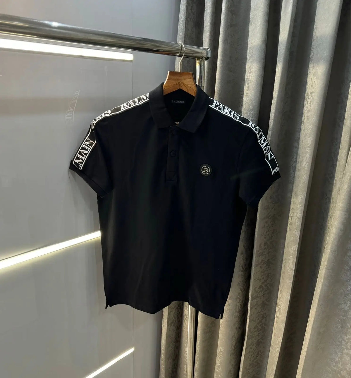 Balmai n Paris Black Metal Logo Imported Polo T-Shirt
