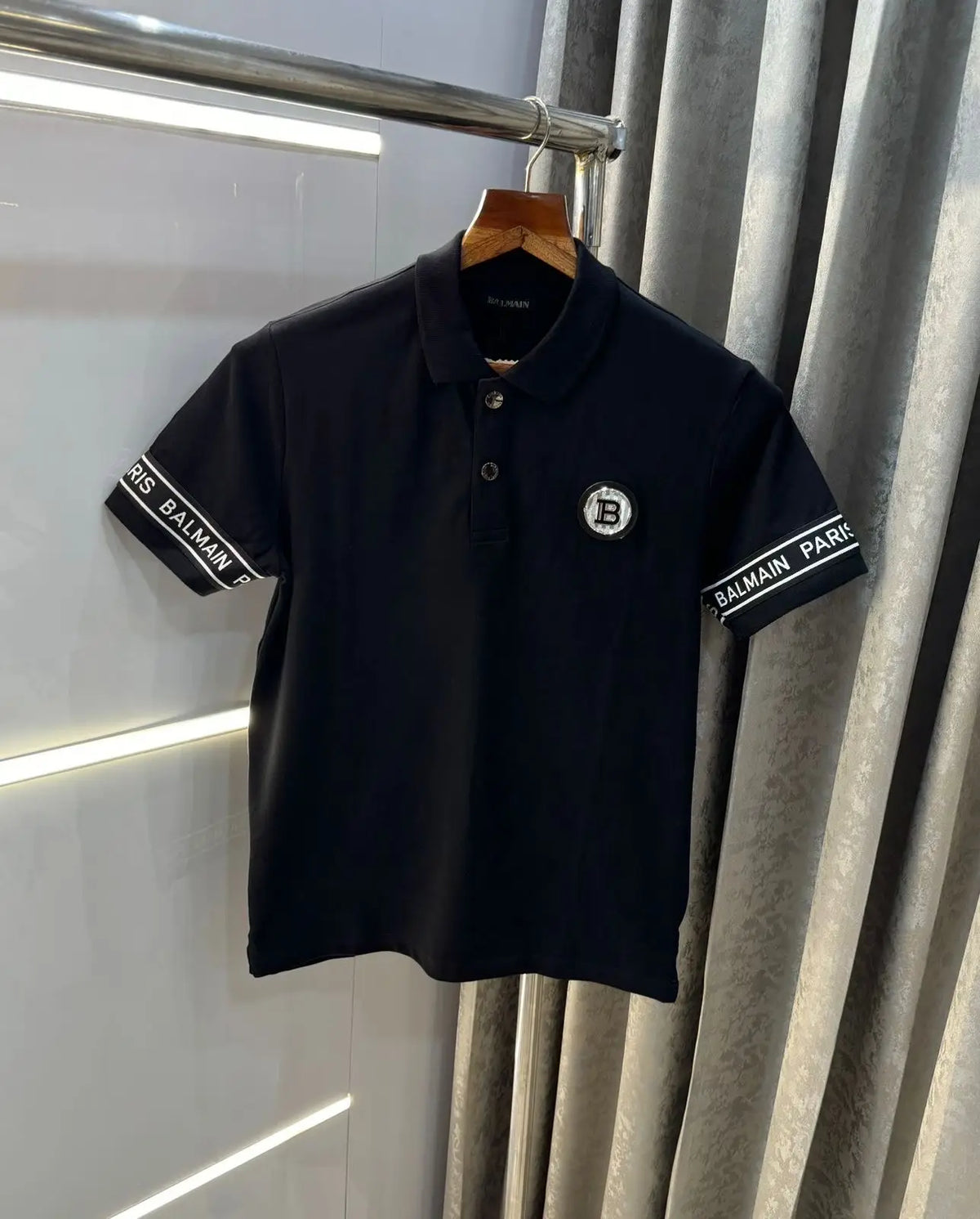 Balmai n Paris Black Metal Logo Imported Polo T-Shirt