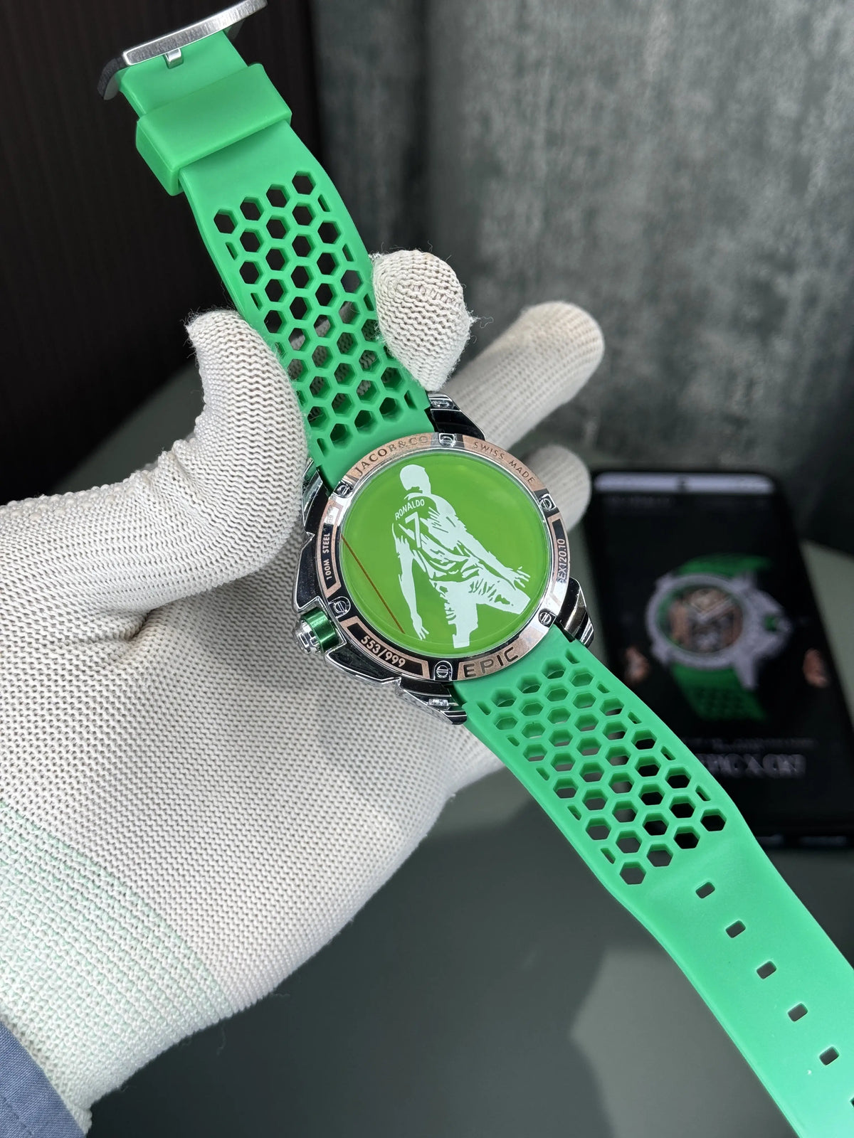 Jacob&Co. Sweep Silver Green Cr7 Quartz Watch
