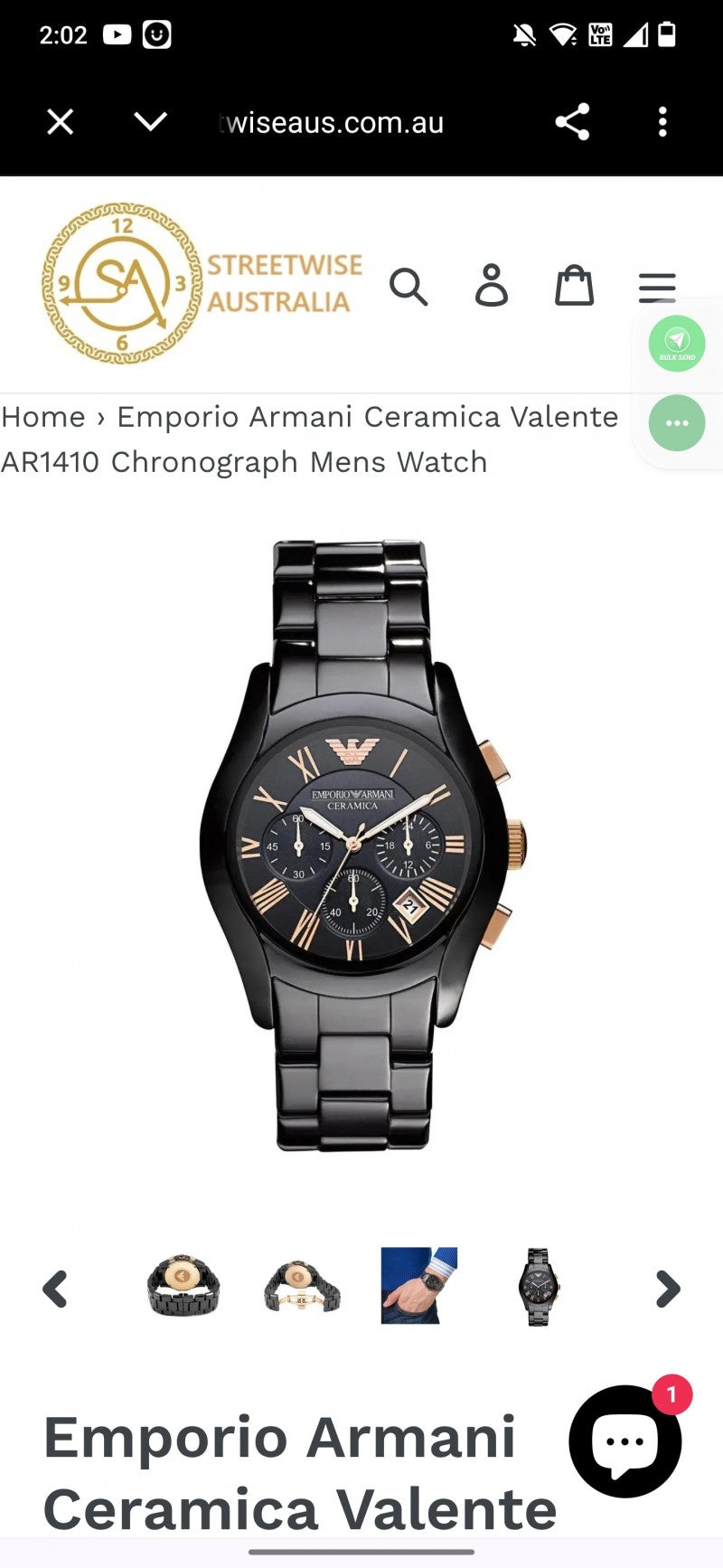 emporio Armani ceramica valente ar1410 chronograph mens watch