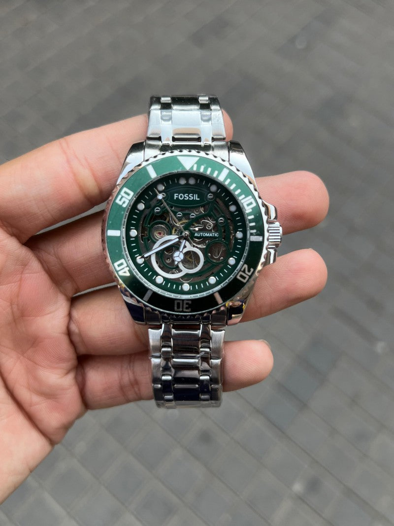 Fossi l FB 01 Automatic Skeleton Silver Green