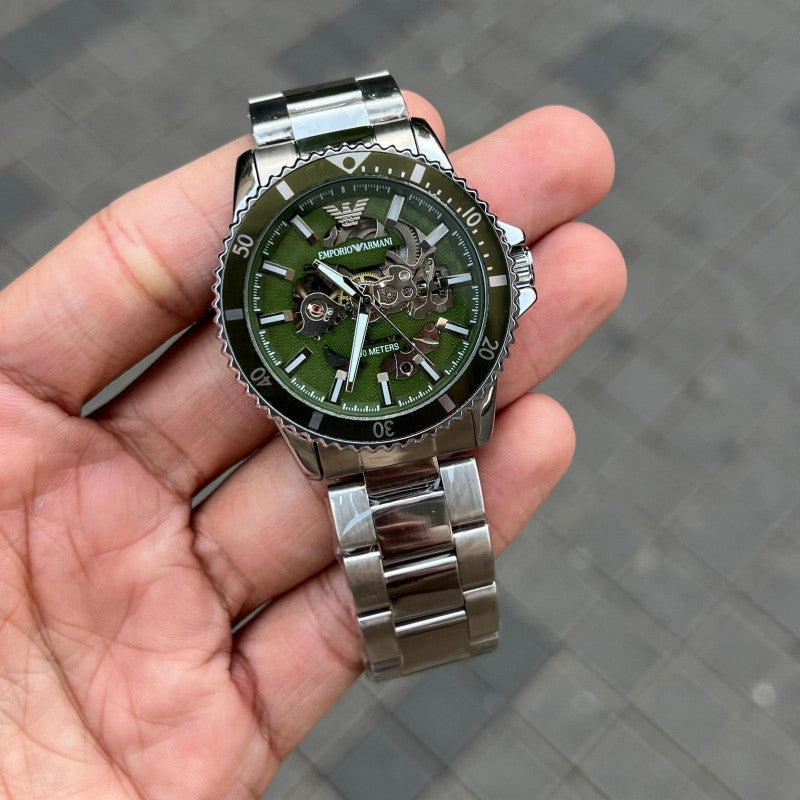 Emporio Arman i Automatic Skeleton Open Machine AAA Silver Green