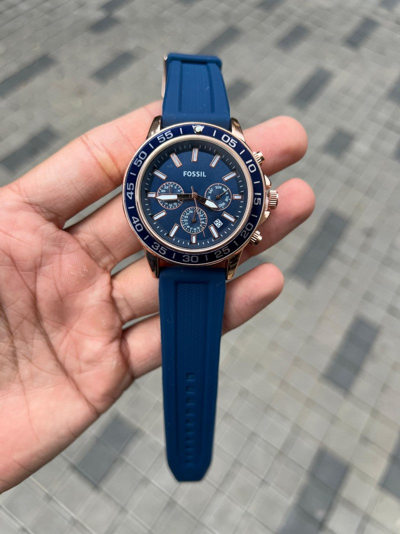 Fossi l Bannon Chronograph Blue Rose gold
