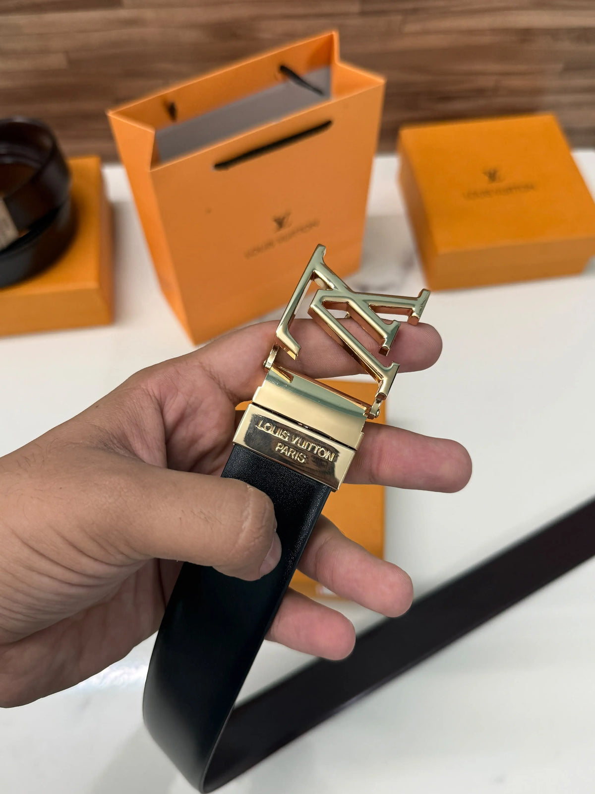 LOUIS VUITTON GOLD PREMIUM REVERSIBLE IMPORTED QUALITY BELT 461