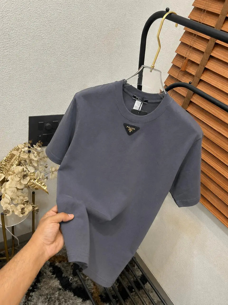 Prada Front Triangle Logo Premium Drop Shoulder Round Neck T-shirt (DN 538)