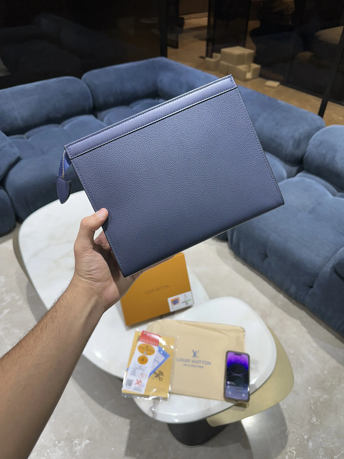 Louis Vuitto n Luxury Unisex Pochette Blue With Box l276