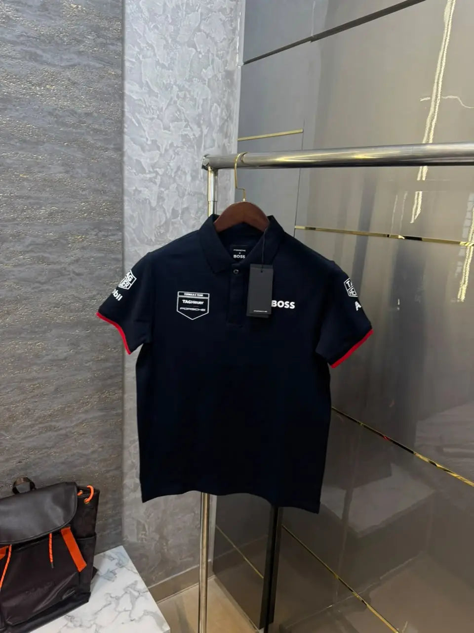 Hug o Bos s X Porsche Navy Blue Logo Work Premium Polo T-shirt