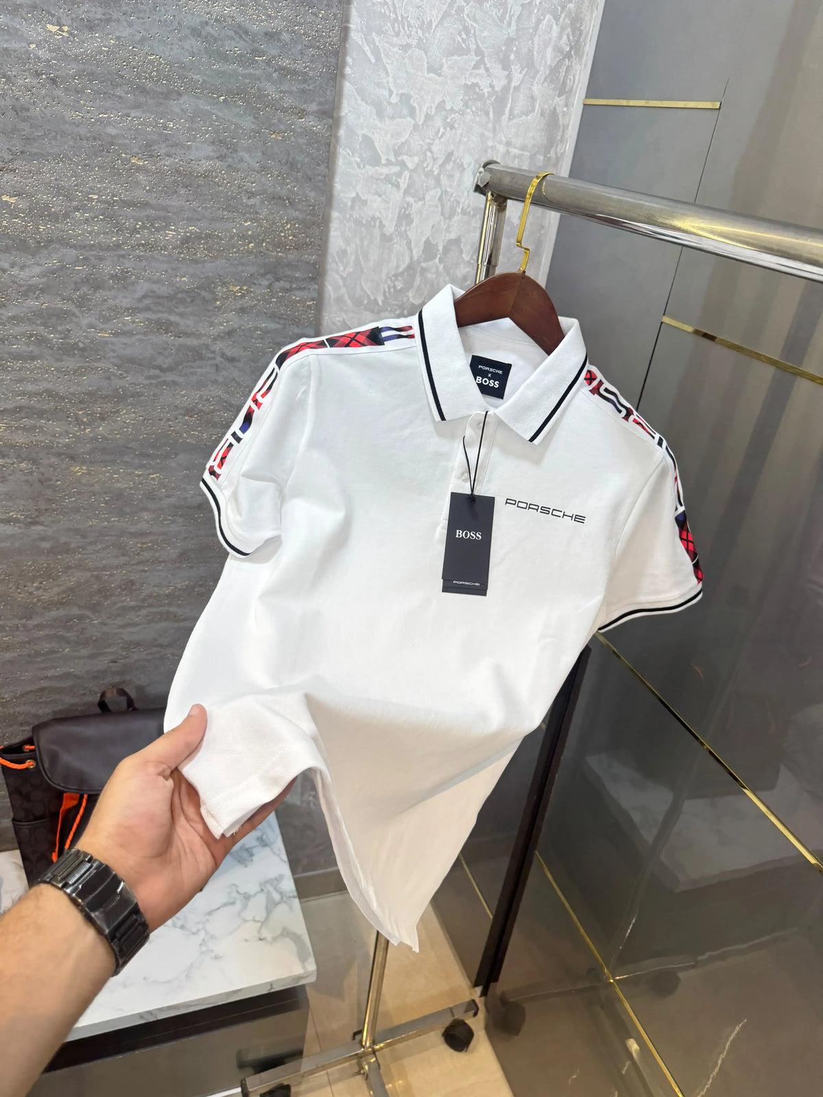 Hug o Bos s X Porsche White Logo Work Premium Polo T-shirt