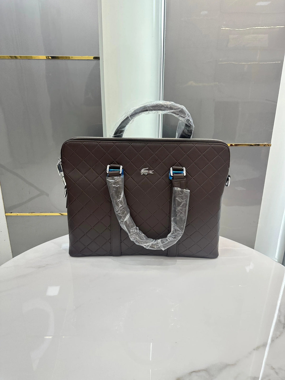 Lacost e Luxury Premium Imported Brown Laptop Bag With Side Zip Lock