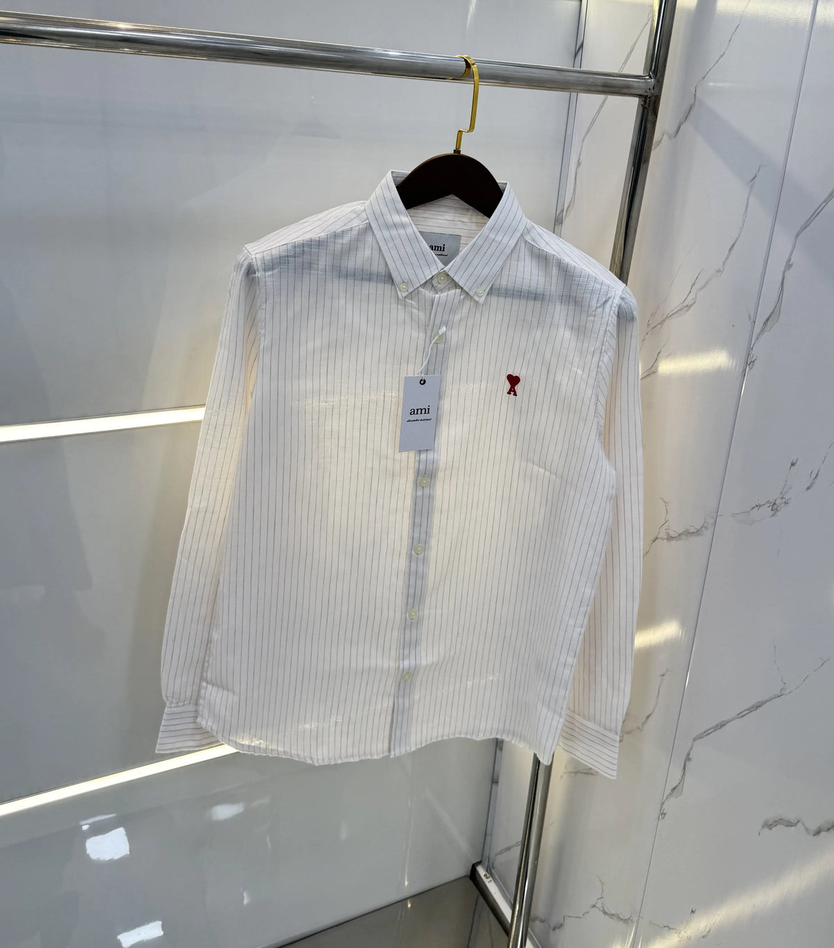 Ami Paris White Embroidery Logo Work Premium Shirt