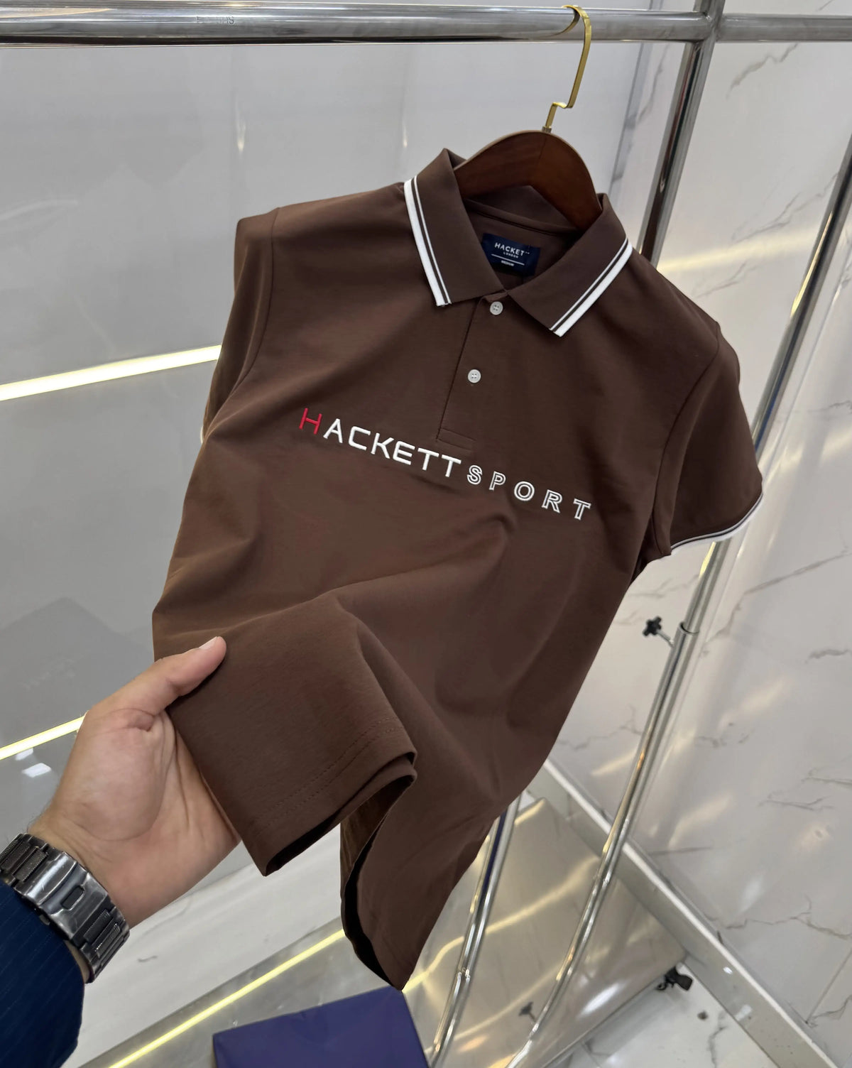 Hacket Brown Embroidery Work Premium Polo T-shirt With Box