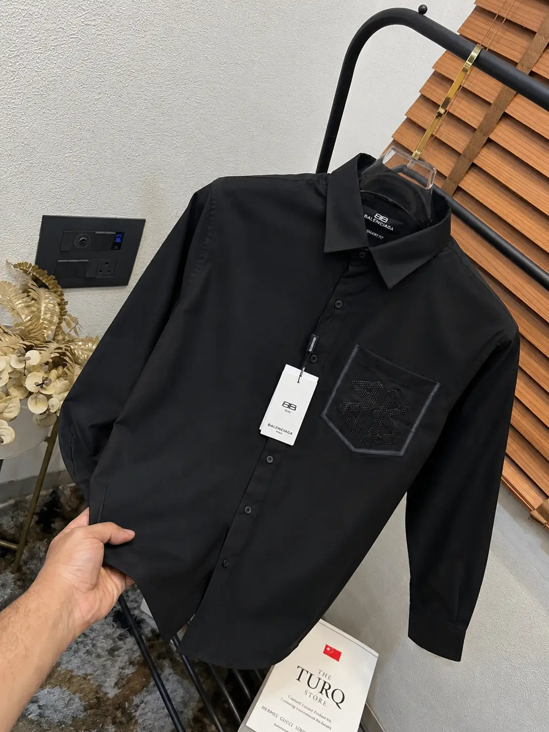 Balanciag_a Sequence Patched Exclusive Cotton Stretchable Partywear Shirt With Box (DN 648)