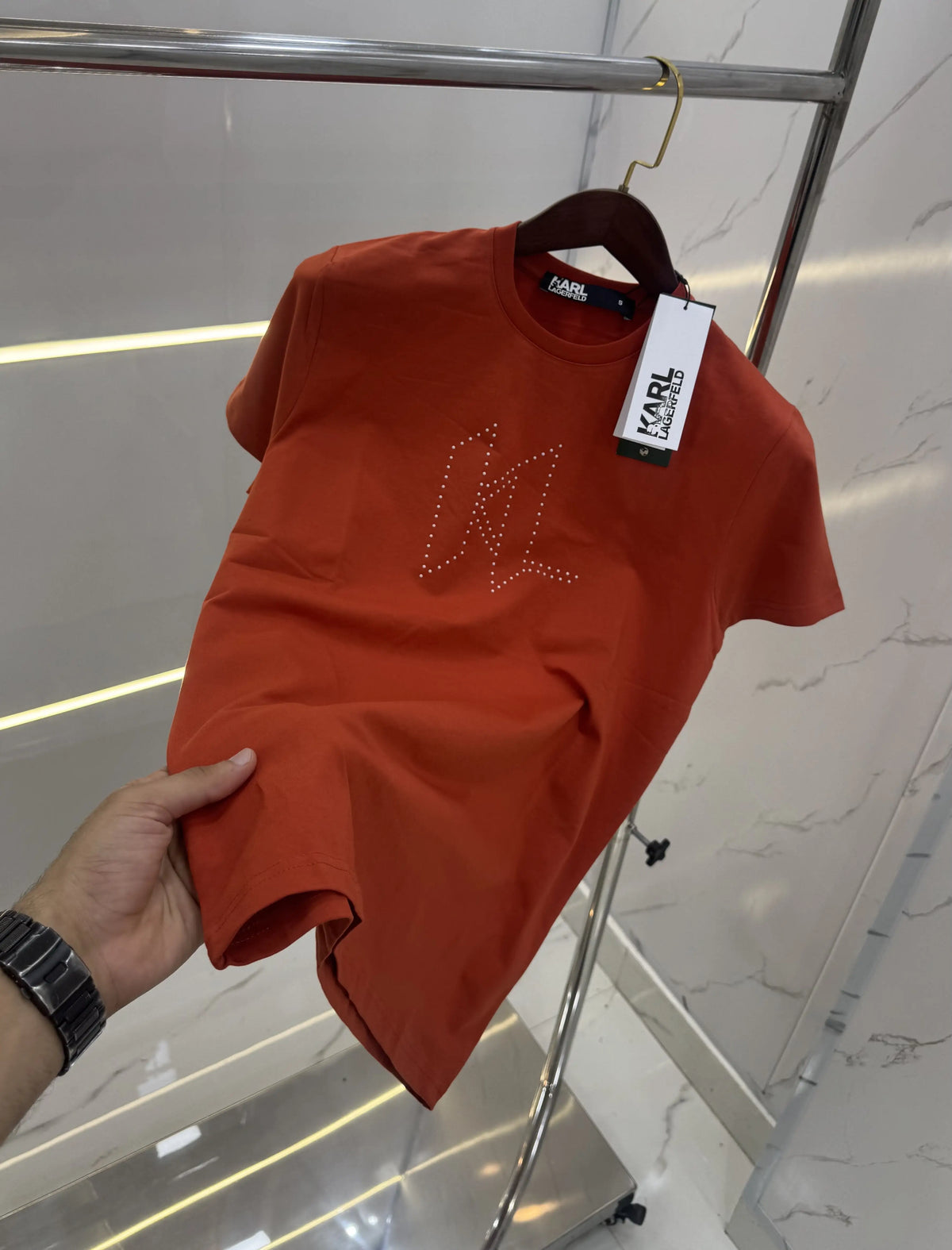 Karl Lagerfeld Rust Logo Print Premium T-Shirt