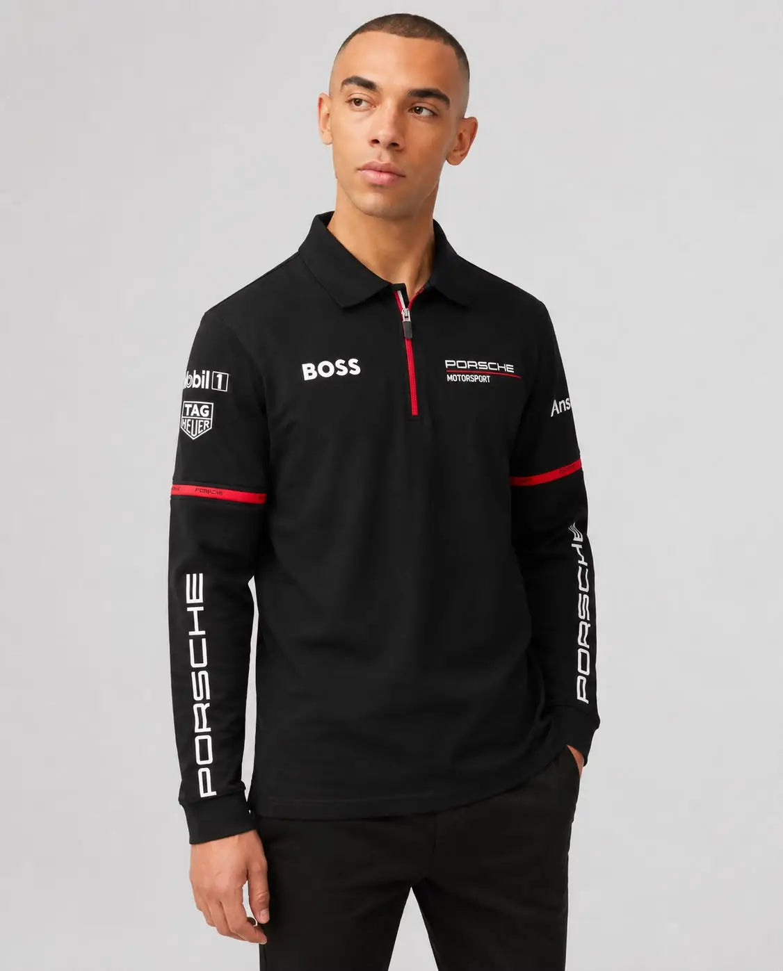 Hugo Boss Porsche Black Logo Work Premium Full Sleeve Polo T-Shirt