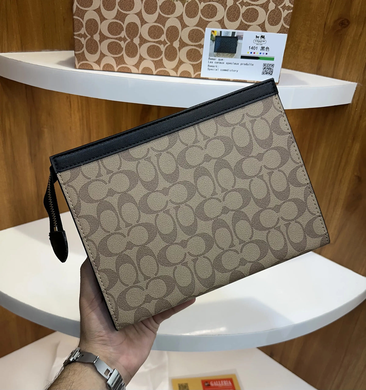 Coac h Luxury Unisex Pochette With Box Beige c098