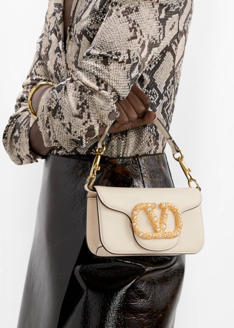 Valentin Garavani Loco Crystal-Embellished Gold Shoulder Bag With Og Box Packing-5549