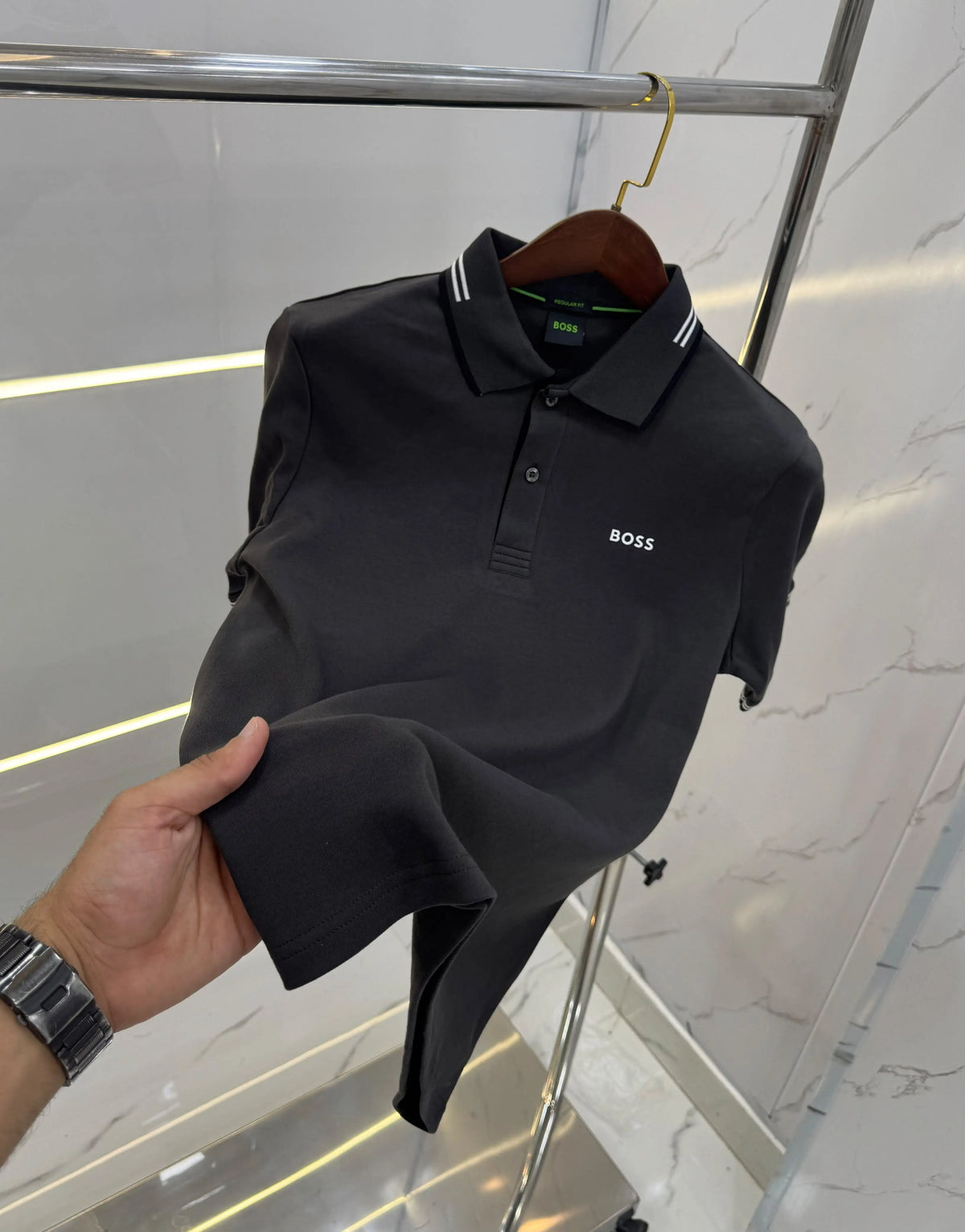 Hugo Bos s Grey Logo Work Premium Polo T-shirt