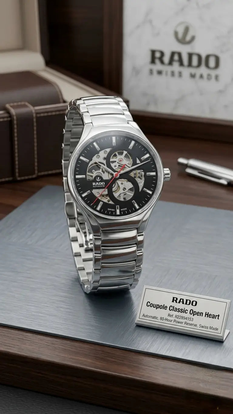 Rad o True Round Open Heart Automatic Silver Black
