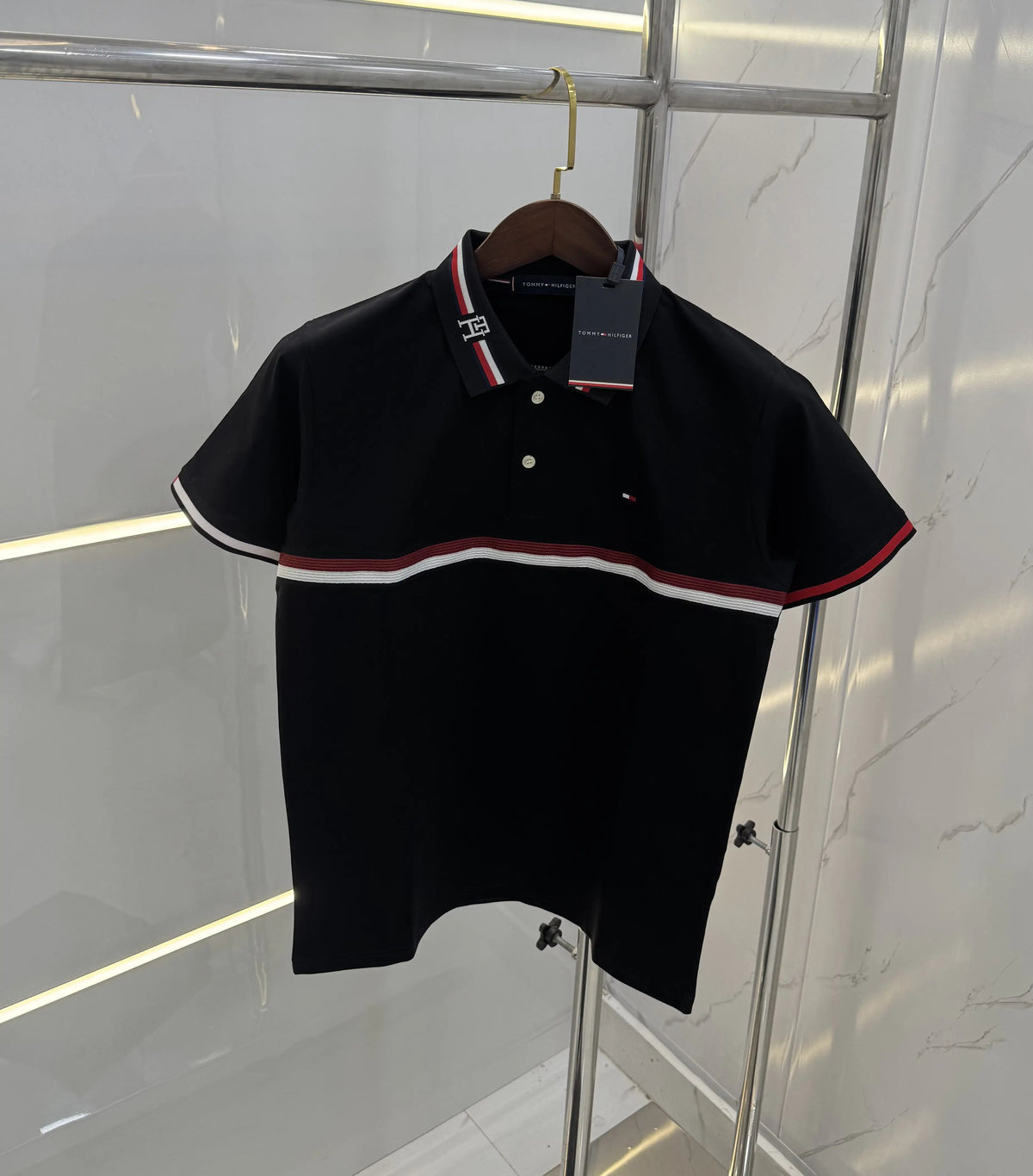Tomm y Hilfiger Black Embroidery Work Premium Polo T-shirt With Box
