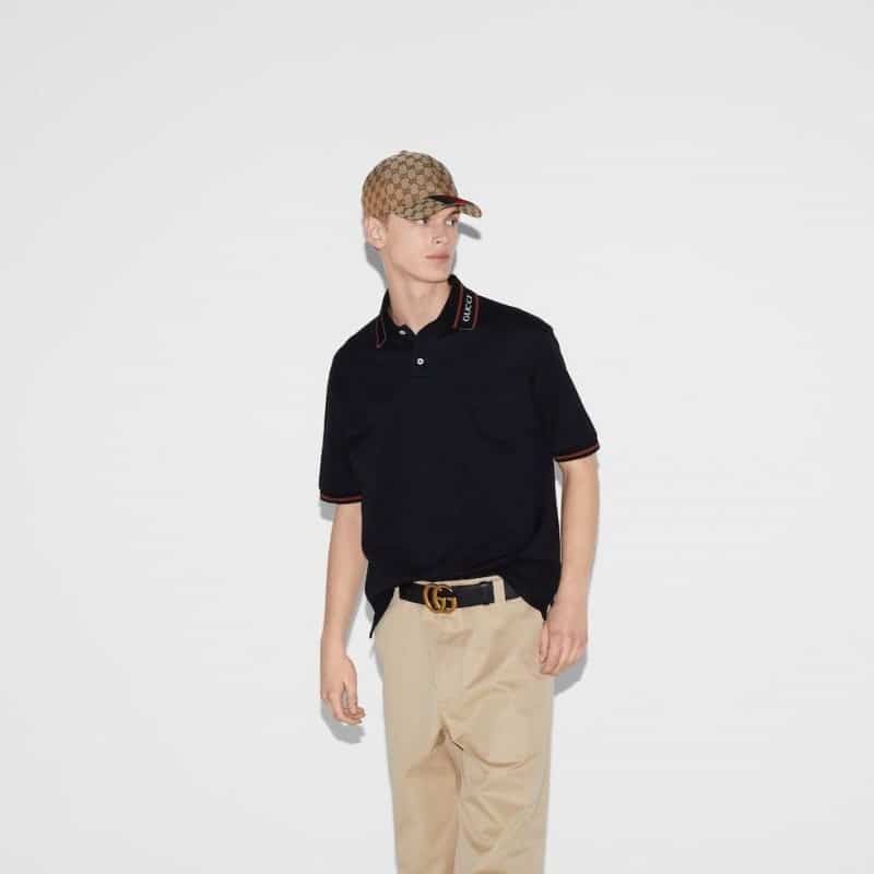 Gucc i Navy Blue Collar Look Imported Polo T-Shirt