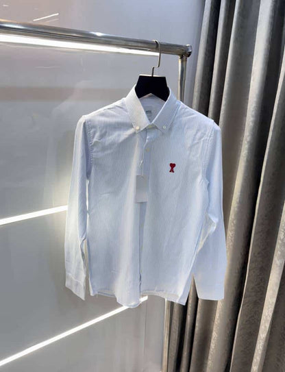 Ami Paris Sky Blue Stripes Embroidery Logo Premium Shirt