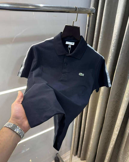 Lacost e Navy Blue Shoulder Logo Premium Polo T-Shirt