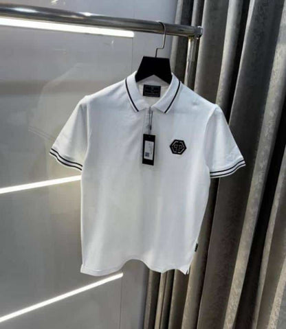 Philip Plein White Metal Logo Imported Polo T-Shirt