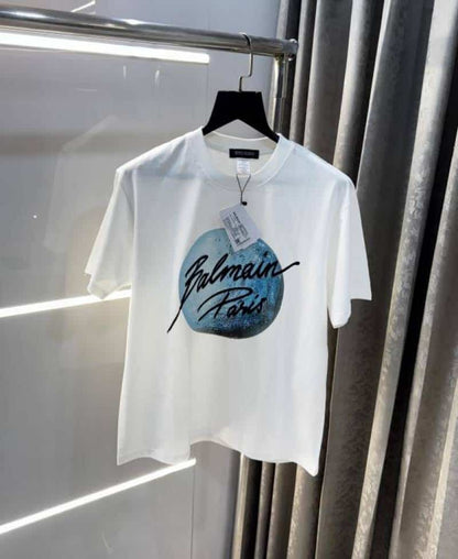 Balmai n Paris White Logo Print Imported Oversized T-Shirt