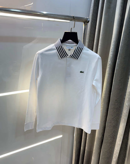 Lacost e White Premium Classic Full Sleeves Polo T-Shirt