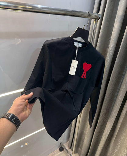 Ami  Paris Black Premium Classic Full Sleeves Polo T-Shirt