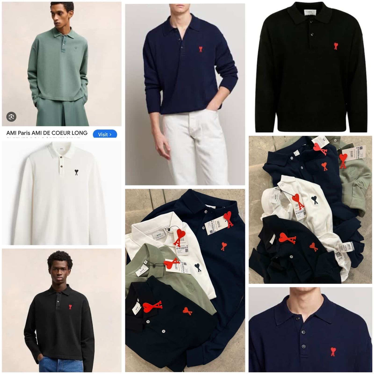 Ami  Paris Navy Blue Imported Full Sleeves Polo T-Shirt