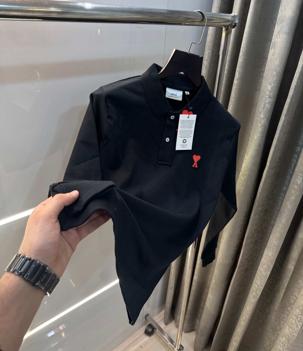 Ami  Paris Black Imported Full Sleeves Polo T-Shirt