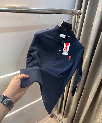 Ami  Paris Navy Blue Imported Full Sleeves Polo T-Shirt