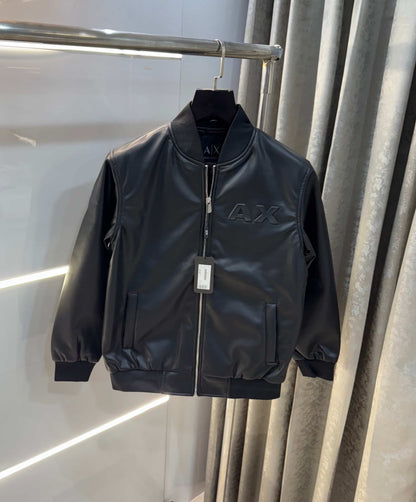 Arman i E...___X..change Black Em6O5S.!ed  Logo Imported Leather Jacket