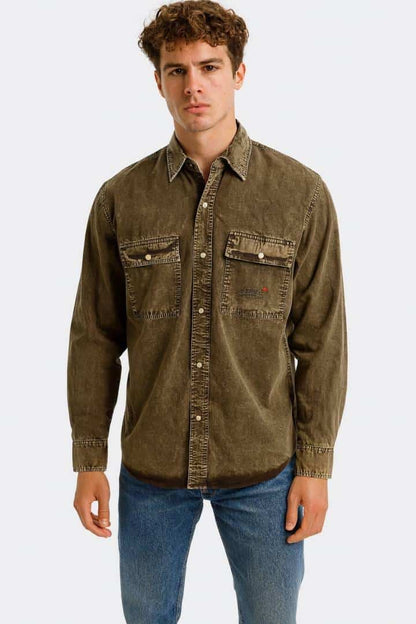 SUPER DRY ACID WASHED BROWN DENIM SHIRTS IN PREMIUM QUALITY