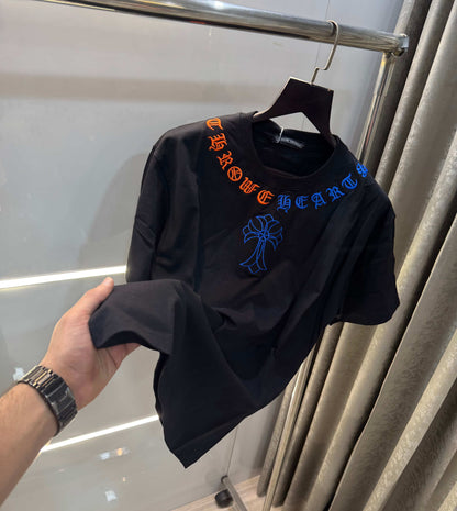 Chrome  Hearts Black Embroidery Logo Imported Oversized T-Shirt