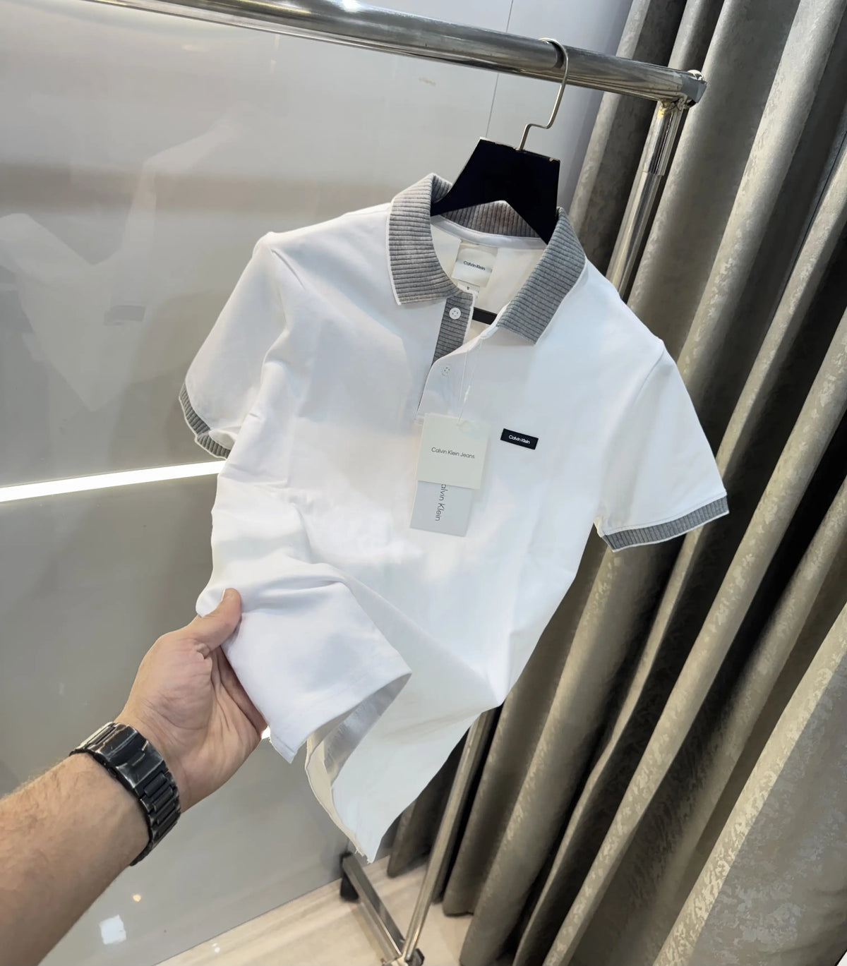 Calvin  Klein White Patch Logo Premium Polo T-Shirt