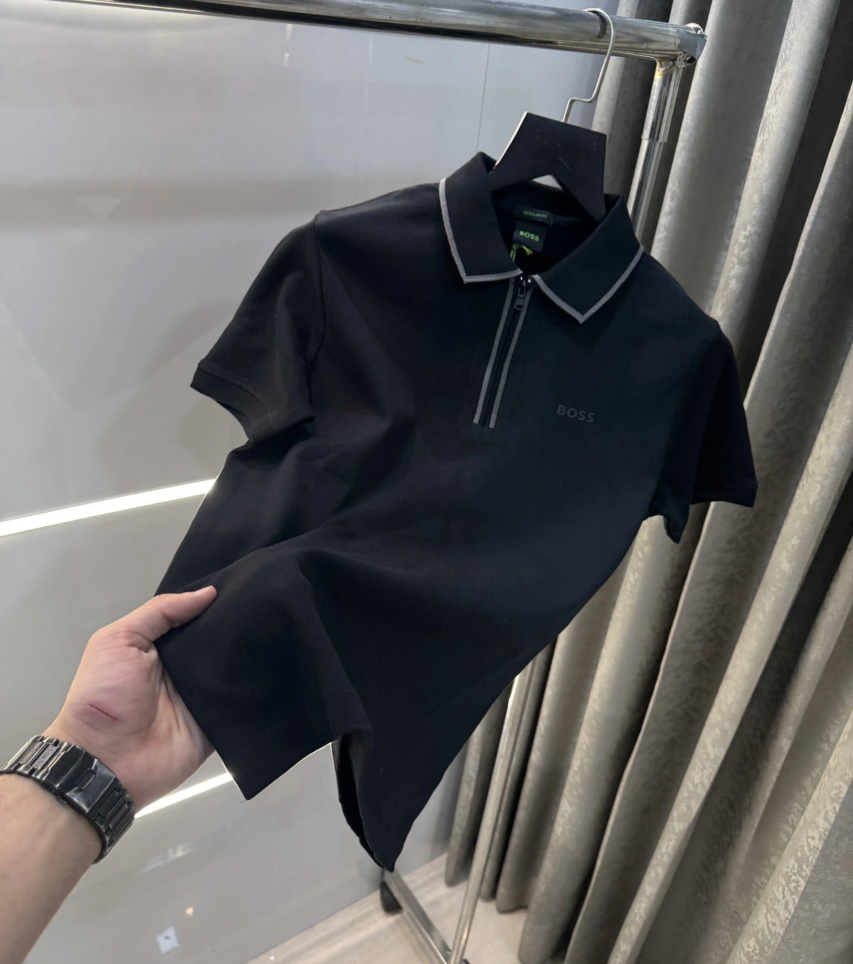 Hugo  Bo_SS! Black Zip Premium Polo T-Shirt