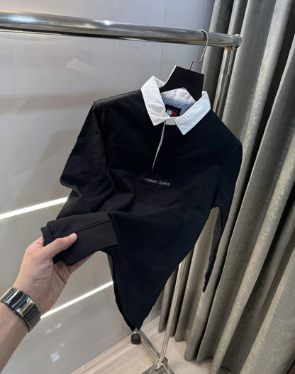 Tomm y Hilfiger Black Premium Full Sleeve Polo T-Shirt