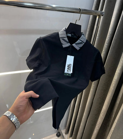 Karl Lagerfled Black Collar Imported Polo T-Shirt