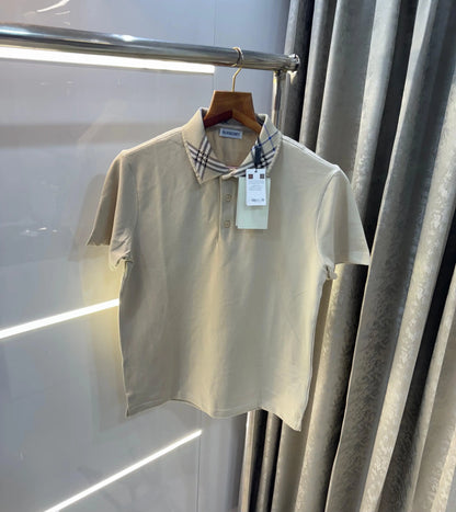 Burberr y Baige Collar Look Premium Classic Polo T-Shirt