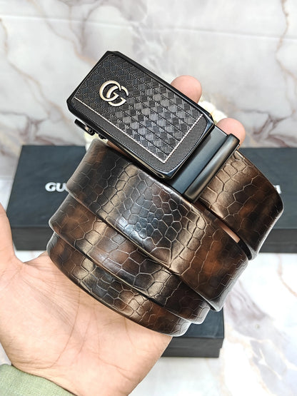 GUCCI PREMIUM QUALITY AUTOLOCK BELT WITH CROCODILE STRIP & OG BOX GG-220